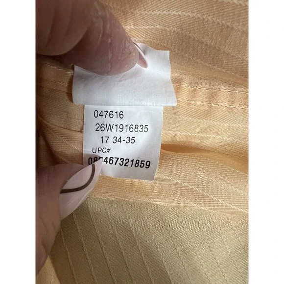 Arrow Men's  Long Sleeve Satin & Twill Dress Shirt Xl 17 34/35  Mango Pin Stripe - Picture 14 of 14